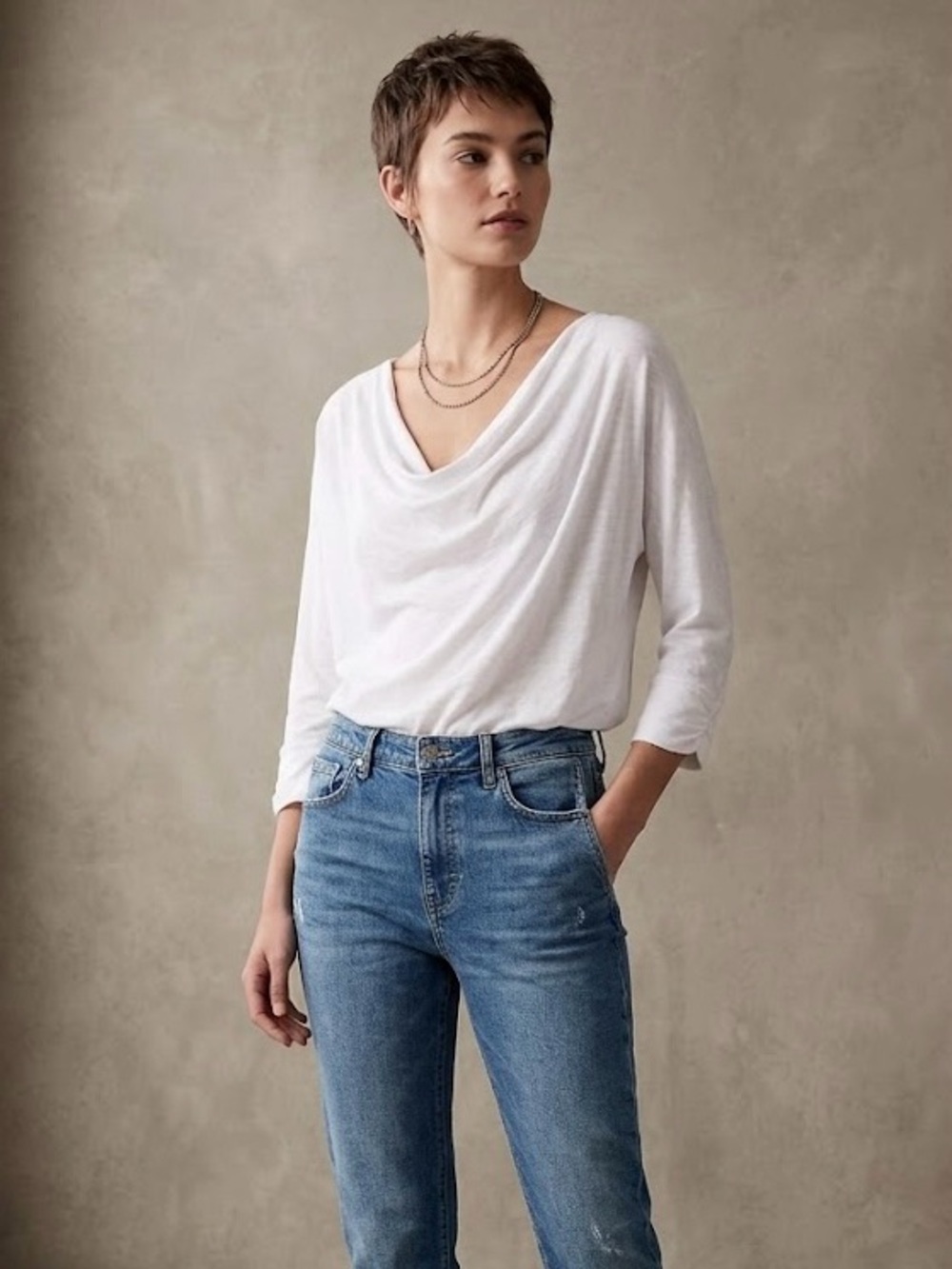 Denver Hayes White Cowl Neck Top – Soft Draped Fit US S
